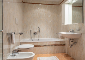 Ampio bagno con doccia e vasca da bagno